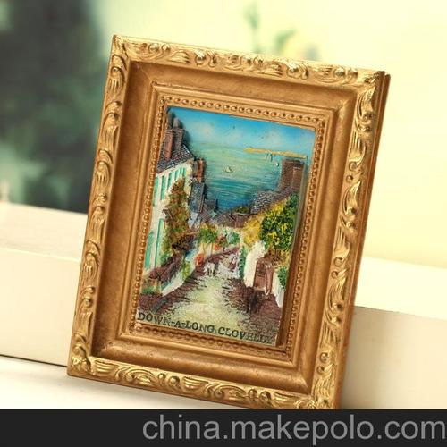 外贸出口 欧式复古家居 金边立体浮雕风景画摆件8336