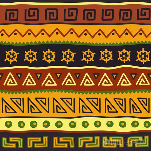 无缝复古装饰部落边界组.传统的非洲图案背景与部落元素形式