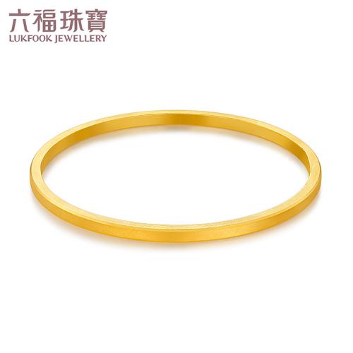 六福珠宝实心黄金手镯女简约足金圆镯金镯子送礼计价b01tbgb0071