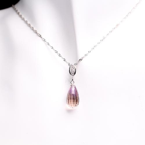 s925银手工镶嵌原创半紫半黄水晶项链赠证书天然紫黄晶裸石吊坠