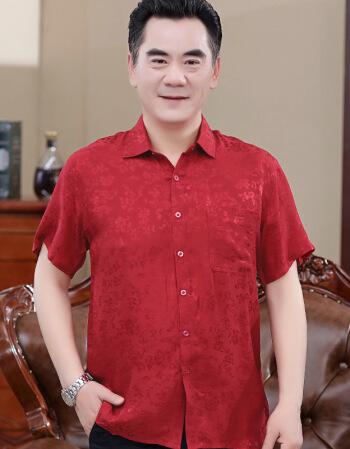 中老年真丝衬衫男桑蚕丝短袖夏装丝绸中年衬衣宽松爸爸装 短袖龙花