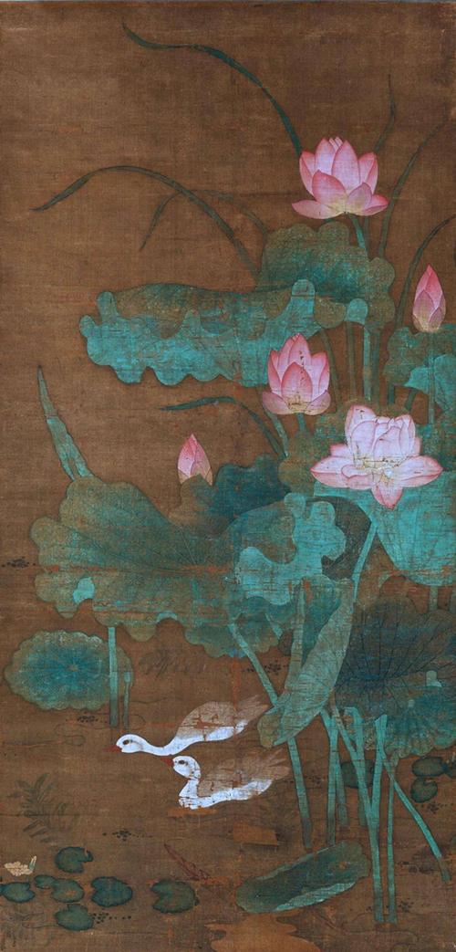 [南宋]吴炳《出水芙蓉图》,绢本设色,23.8×25.1cm.