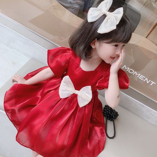 女童红裙子红色连衣裙夏季小女孩小童女宝宝一周岁公主裙儿童礼服