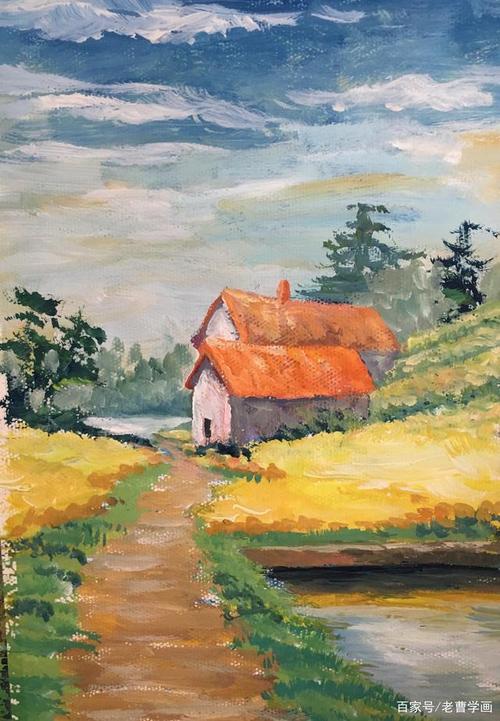 水粉画《美丽乡村》