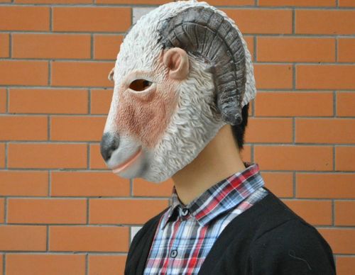 万圣节草泥马神兽羊头头套面具羊驼面具马头面具cos萌羊头套面具