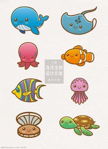 关键词:卡通海洋生物设计元素 海洋生物 鲸鱼 章鱼 贝壳 乌龟 卡通