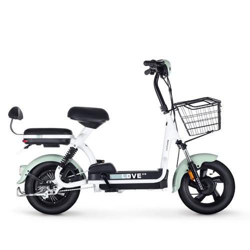 绿源电动车48v12a小型电动自行车fee精致版男女代步迷你电瓶车 浅灰绿