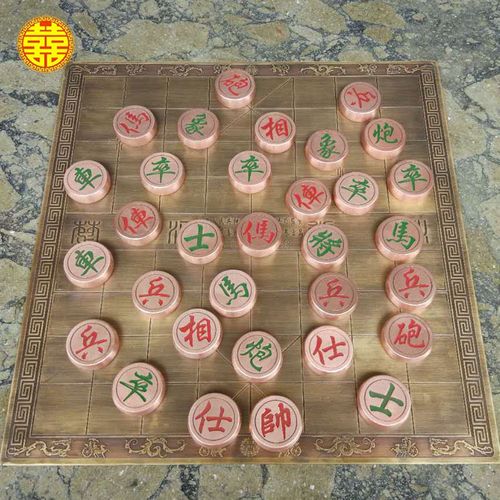 紫铜象棋实心棋子阴雕//阳雕4.0/4.5/5.0/5.5/6.0铜棋盘棋盒套装