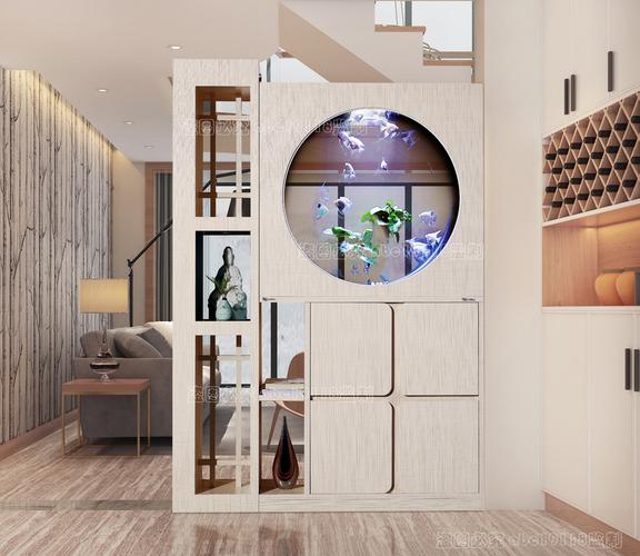 新概念鱼缸客厅简约现代免换水玄关隔断柜创意圆形玻璃鱼缸水族箱