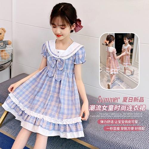 乌鹿童装女童连衣裙2021新款中大童夏款时尚洋气小女孩格子公主裙视频