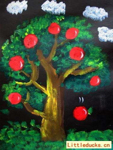 苹果树,,水粉画_小鸭子儿童乐园