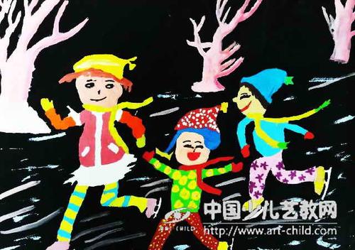 儿童画-开开心心玩轮滑-《少儿画苑》第26届国际少儿书画大赛获奖作品