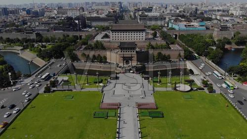 原素材航拍古城墙西安永宁门