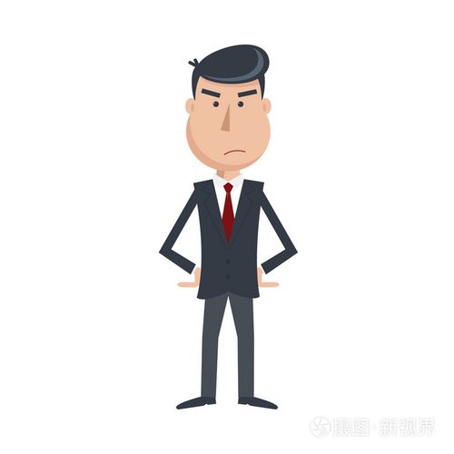 生气的人,在西装和领带两手叉腰