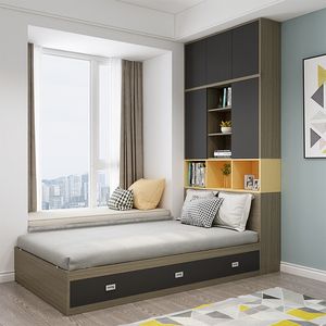 榻榻米床衣柜连体榻榻米床北欧卧室高箱衣柜一体1.5m小户型楼阁