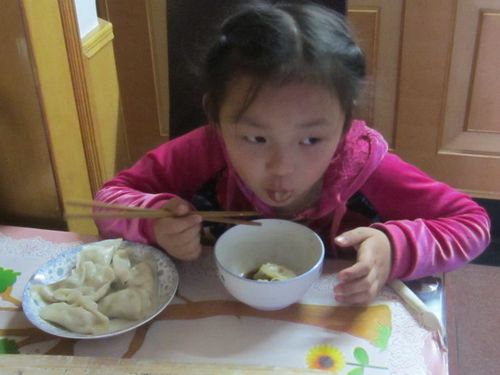儿子吃饺子的图片
