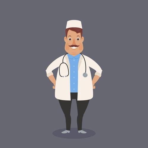 微笑,医生,胡须,制服,有趣,卡通,矢量图