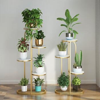 汇德能现代简约轻奢室内客厅落地式花架阳台铁艺大理石多层置物花盆