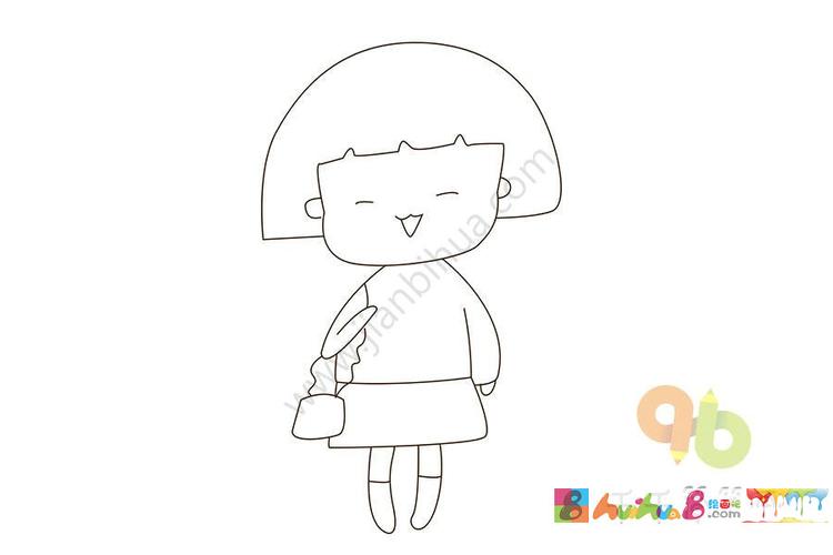 短发小女孩简笔画步骤图怎么画简笔画教程_绘画吧-画画