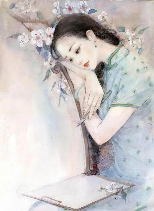 唯美的民国旗袍手绘图超有气质的女子插画保存当壁纸用