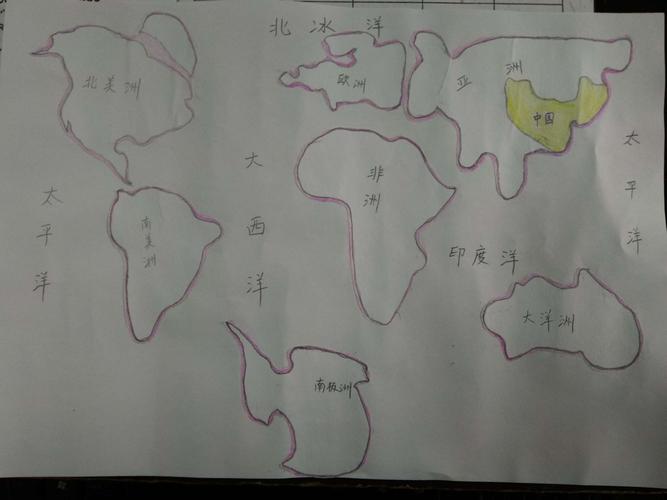 地理作业:画图拼出七大洲,四大洋名称