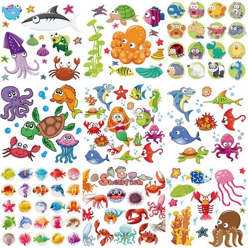 9个eps 可爱 海洋动物 章鱼 龟鱼 矢量图 设计素材 2016082802