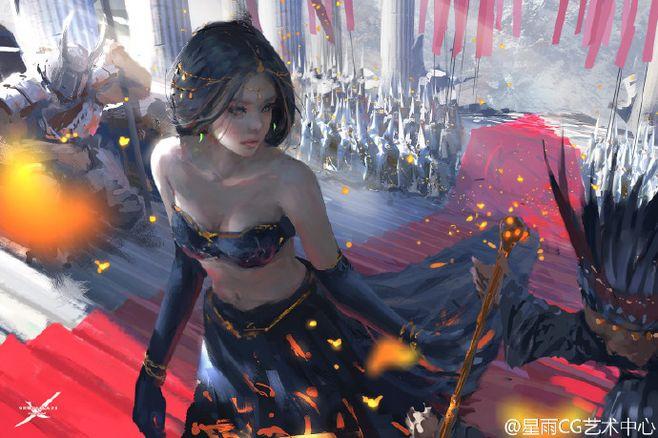 cg原画# 国人画师wl op的作品,色彩搭配十分抢眼,各种盔甲都闪耀着