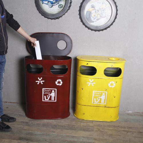 loft复古风格铁艺油桶垃圾桶收纳箱个性式创意时尚酒吧咖啡店摆件