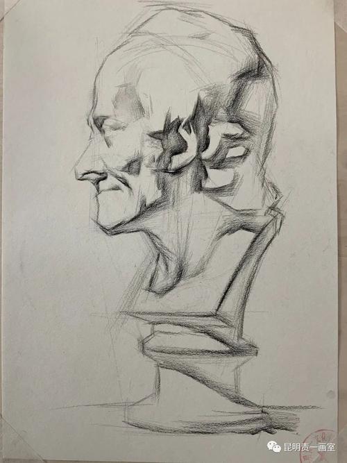 伏尔泰素描石膏范画i夏老师教学作品三