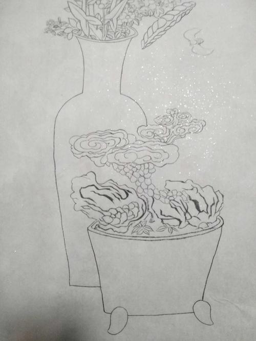 勾线白描稿花瓶系列