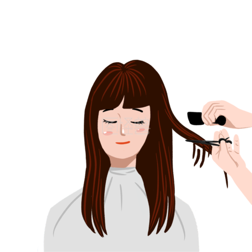 图怪兽原创元素龙抬头手绘卡通剪发的女人元素插画