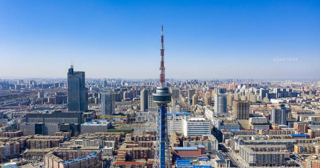 航拍(吉林电视塔)长春市地标建筑,高218米