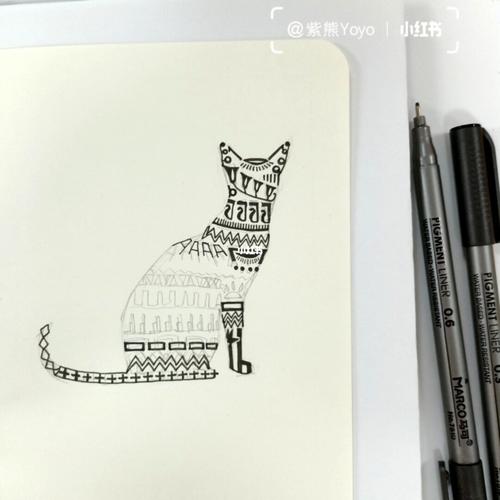 简单手绘埃及猫图腾黑白装饰画针管笔小涂鸦_装饰画_手绘_针管笔_涂鸦