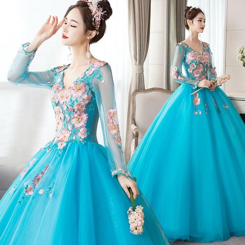 婚纱秋冬长袖民歌声乐独唱晚礼服演出服