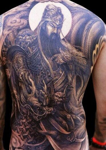 关公满背男士纹身图案
