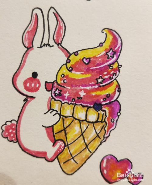 怎样画简笔画——小兔子冰激凌