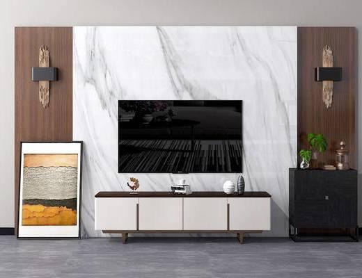 现代电视背景墙,造型墙,电视柜,饰品摆件id:300982221