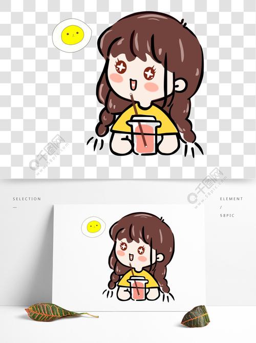 原创手绘卡通喝水长发马尾期待女孩免扣元素1年前发布