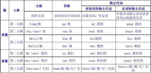 (完整版)英语主格宾格所有格列表一览表