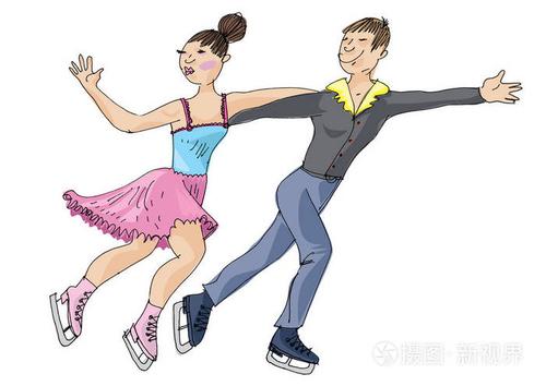 花样滑冰旋转.滑冰者在溜冰场跳舞.冬季运动.卡通.漫画