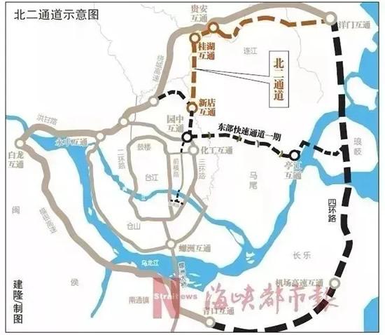 北二通道将与福州绕城高速福州滨海大通道,104国道连江至晋安段改线