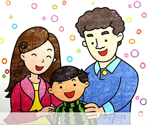 儿童画幸福的一家人