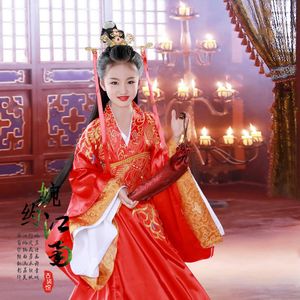 儿童古装主题女童红色汉服影楼写真服装演出服皇后装公主服汉宫娇