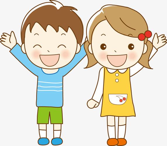 手绘矢量兄妹人物插画素材