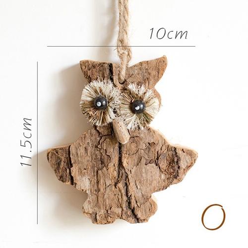 家柏饰corated原木挂件树皮工艺品欧式花园圣诞吊饰创意猫头鹰松鼠