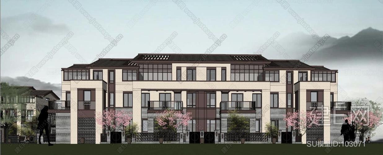 中式联排别墅建筑sketchup模型