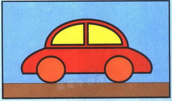 甲壳虫汽车简笔画图片(彩色版)甲壳虫汽车简笔画图解和口诀歌:1,两个