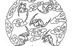 手绘祥云飞翔五只蝙蝠