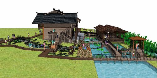 中式乡村农庄文化展示区su模型