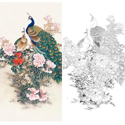 工笔画白描底稿大幅